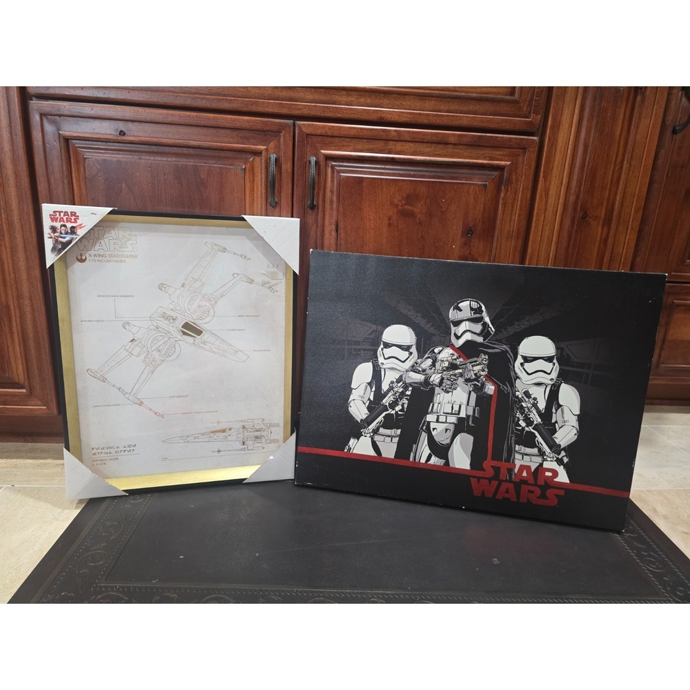 STAR WARS X-Wing Starfighter Blueprint 20x16 Framed w/ Stormtroopers Phasma